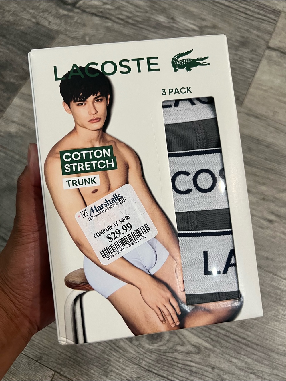 Lacoste Men’s Cotton Stretch Trunk 3-Pack in White & Gray